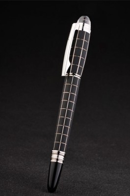 MontBlanc Silver Trimmed Square Cutwork Black Rollerball Pen With MB Engraved Cap